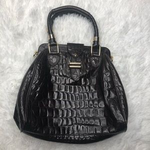 Cole Haan Frame Lock Womens Small Satchel Croco Embossed Leather Shoulder Bag